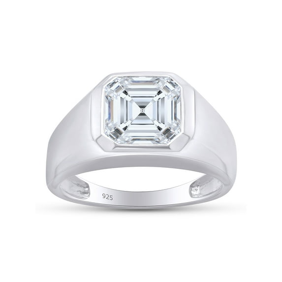 Asscher Cut Lab Created Moissanite Diamond Signet Solitaire Engagement Ring For Men In 14K White Gold Over Sterling Silver(G-H Color,VVS1 Clarity,3.50 Cttw)-8