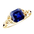 thumbnail image 1 of Rosec Jewels Asscher Cut Lab Grown Blue Sapphire Solitaire Ring, Celtic Knot Ring - 4.8 Carat - AAAA Quality, 18K Yellow Gold, US 7.50, 1 of 8