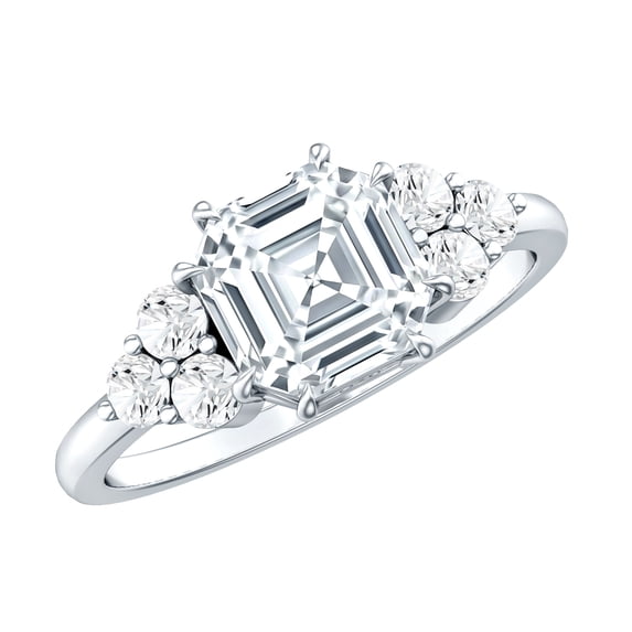 Rosec Jewels Moissanite Engagement Ring 3 Carat - D-VS1 Quality Certified - Designer Ring - 8 mm Asscher Cut Ring, 925 Sterling Silver, US 4.00