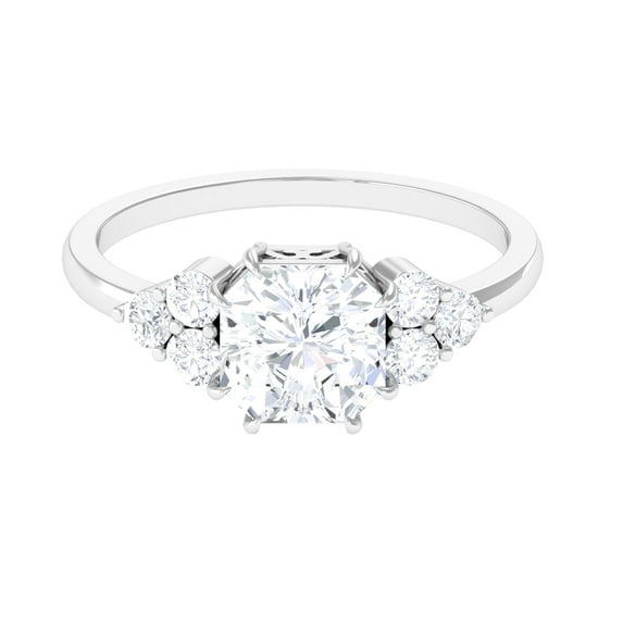 Rosec Jewels Moissanite Engagement Ring 3 Carat - D-VS1 Quality Certified - Designer Ring - 8 mm Asscher Cut Ring, 925 Sterling Silver, US 4.00