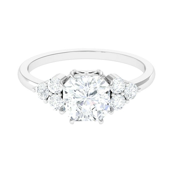 Rosec Jewels Moissanite Engagement Ring 3 Carat - D-VS1 Quality Certified - Designer Ring - 8 mm Asscher Cut Ring, 925 Sterling Silver, US 4.00