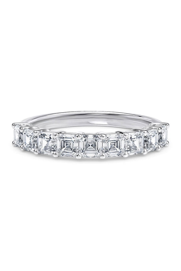 Asscher Cut Moissanite Half Eternity Wedding Band in Sterling Silver – Stunning Stacking Ring