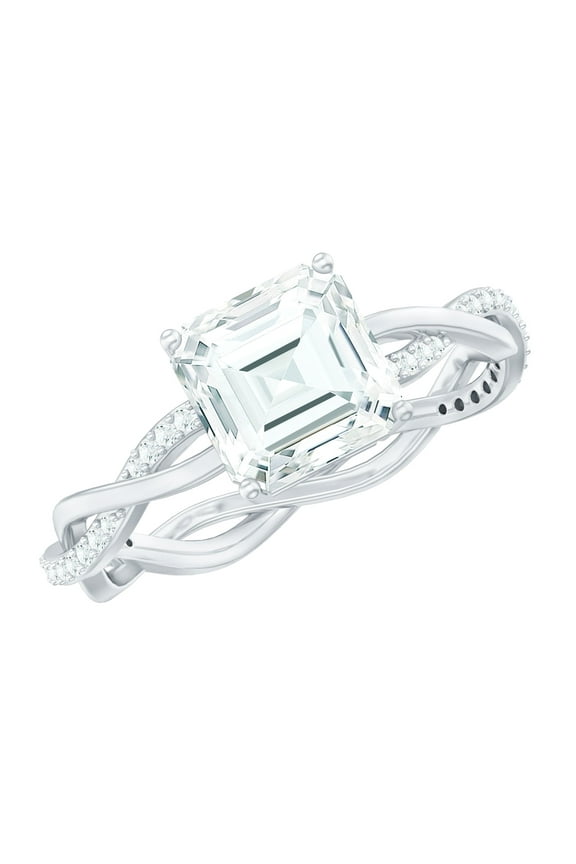 Asscher Cut Moissanite Ring for Engagement - 8 mm - Braided Ring - 3 Ct - D-VS1 Grade Certified - With Jewelry Box, 14K White Gold, US 7.00