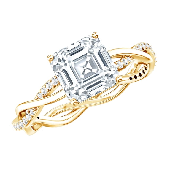 Rosec Jewels Asscher Cut Moissanite Ring for Engagement - 8 mm - Braided Ring - 3 Ct - D-VS1 Grade Certified - with Jewelry Box, 14K Yellow Gold, US 8.50