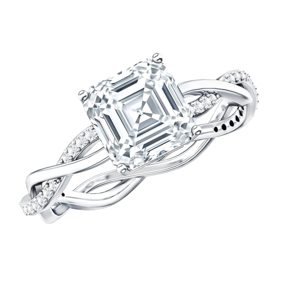 Rosec Jewels Asscher Cut Moissanite Ring for Engagement - 8 mm - Braided Ring - 3 Ct - D-VS1 Grade Certified - with Jewelry Box, 925 Sterling Silver, US 4.00