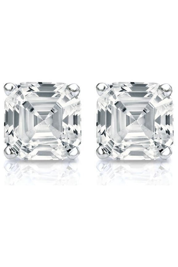 Asscher Cut Moissanite VVS D Stud Earrings .925 Sterling Silver