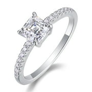 Asscher Cut Moissanite Wedding Rings for Women 1 Carat Diamond Engagement Rings 18K White Gold Plated 925 Sterling Silver Moissanite Rings Womens Diamond Rings Womens Anniversary Rings