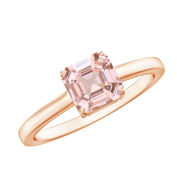Rosec Jewels Asscher Cut Morganite Solitaire Ring for Women (6 mm, AAA Grade, October Birthstone), 14K Rose Gold, US 7.50