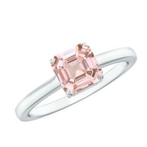 Rosec Jewels Asscher Cut Morganite Solitaire Ring for Women (6 mm, AAA Grade, October Birthstone), 925 Sterling Silver, US 4.00