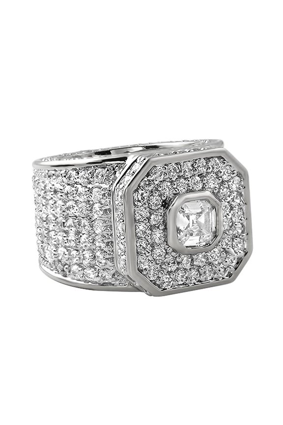 Asscher Cut Platinum Boss Hip Hop Ring