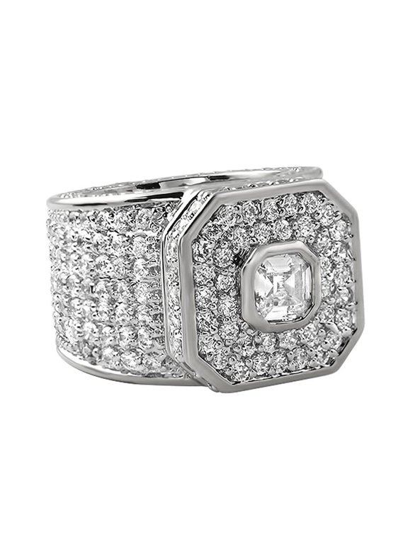 Asscher Cut Platinum Boss Hip Hop Ring