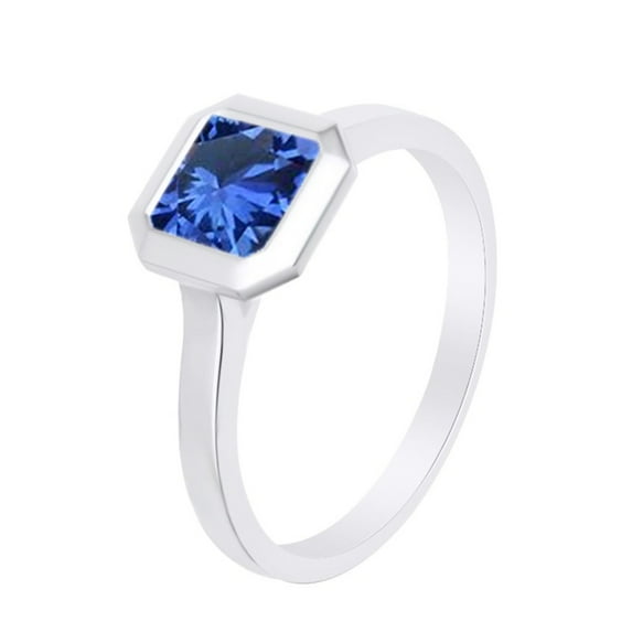 AFFY Asscher Cut Simulated Blue Sapphire Solitaire Band Ring 14k White Over Sterling Silver (1.25 Cttw)-11