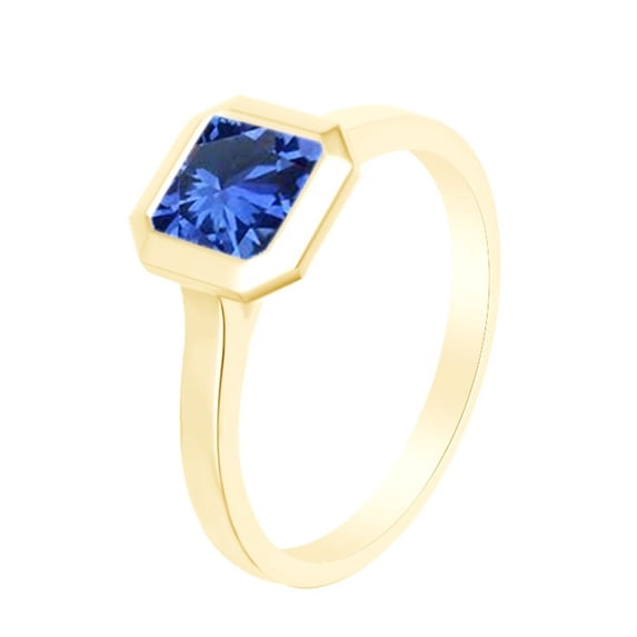 AFFY Asscher Cut Simulated Blue Sapphire Solitaire Band Ring 14k Yellow Over Sterling Silver (1.25 Cttw)-12