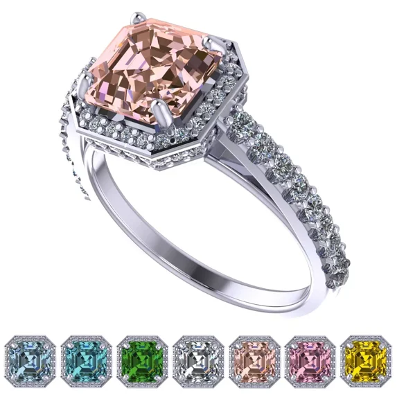 NANA Jewels 2ct Pure Brilliance Zirconia Halo Engagement Ring-Asscher Cut-Morganite-8