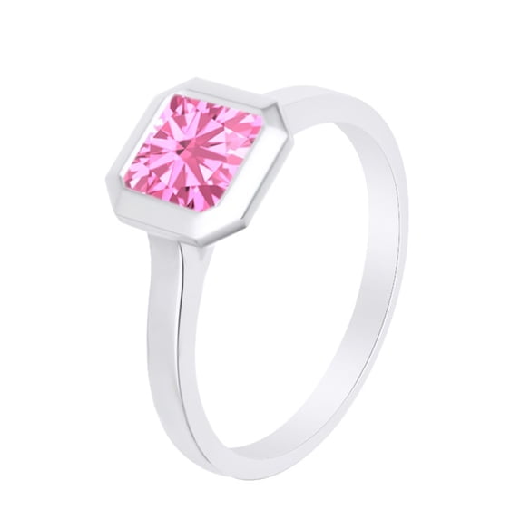 AFFY Asscher Cut Simulated Pink Tourmaline Solitaire Band Ring 14k White Gold Over Sterling Silver (1.25 Cttw)-11