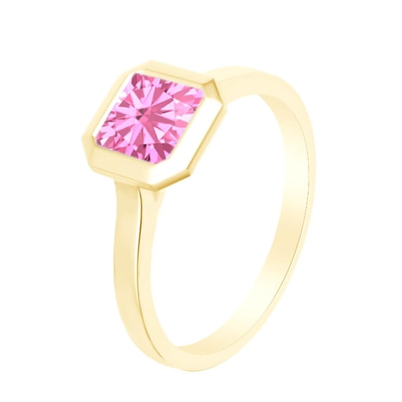 AFFY Asscher Cut Simulated Pink Tourmaline Solitaire Band Ring 14k Yellow Gold Over Sterling Silver (1.25 Cttw)-8