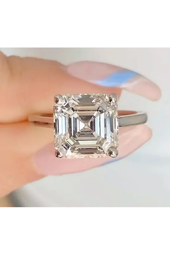 Asscher Cut Solitaire Off White Treated Diamond 925 Silver Ring