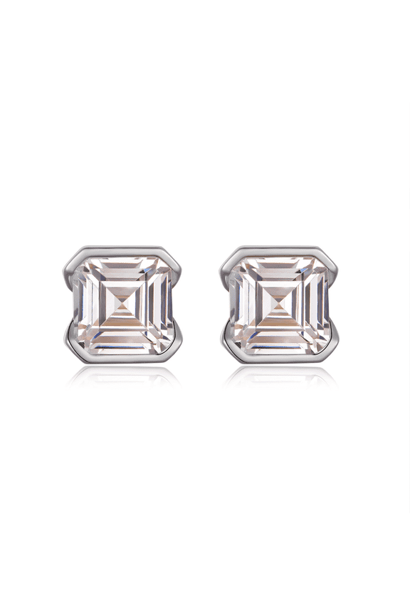 Asscher-Cut Square Moissanite Stud Earrings - 6x6mm Bezel Set, 925 Silver 18K Gold Plated, Modern Geometric Jewelry