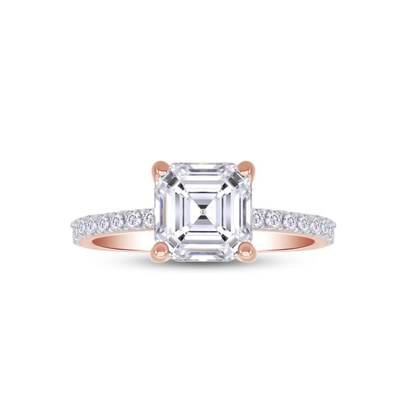 AFFY Asscher Cut White Cubic Zirconia Engagement Promise Ring in 14k Rose Gold over Silver-11