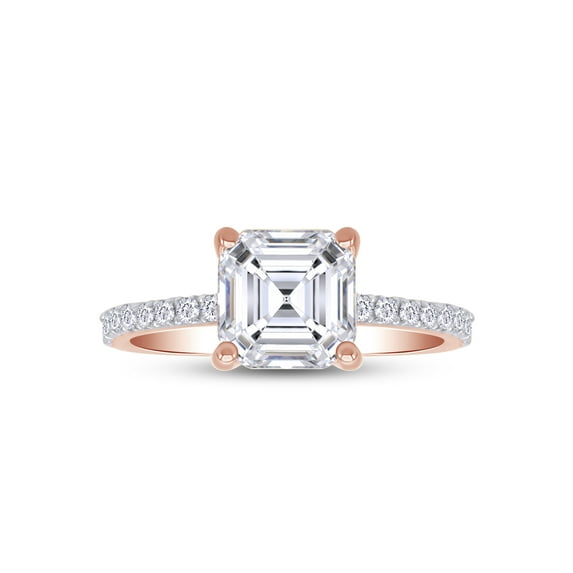 AFFY Asscher Cut White Cubic Zirconia Engagement Promise Ring in 14k Rose Gold over Silver-9.5