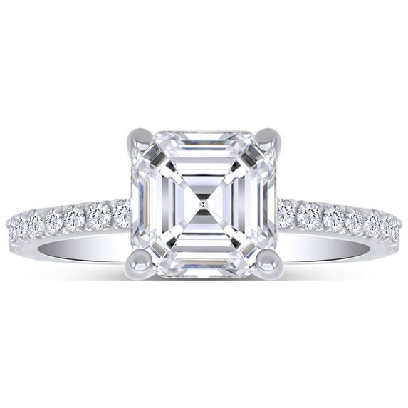 AFFY Asscher Cut White Cubic Zirconia Engagement Promise Ring in 14k White Gold over Silver-5.5
