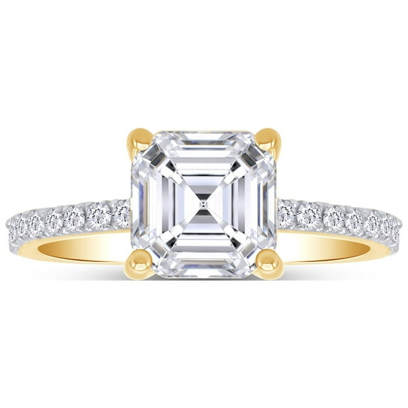 AFFY Asscher Cut White Cubic Zirconia Engagement Promise Ring in 14k Yellow Gold over Silver-13.5