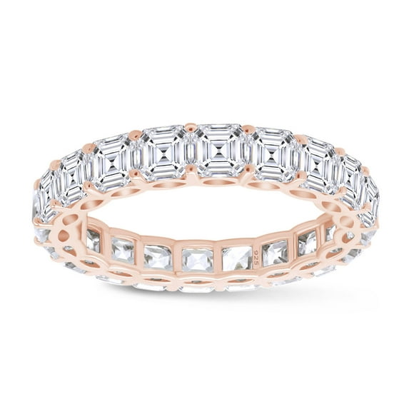 AFFY Asscher Cut White Cubic Zirconia Eternity Band Ring In 14k Rose Gold Over Sterling Silver