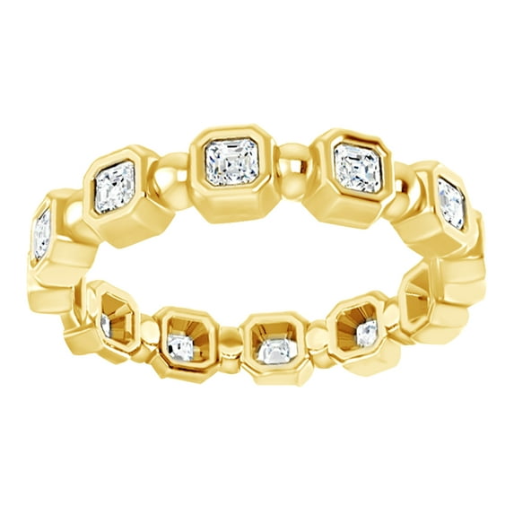 AFFY Asscher Cut White Natural Diamond Full Eternity Band Ring In 14K Solid Yellow Gold (0.62 Ct), Size-9.5