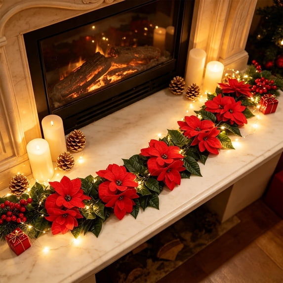 Assemblable Poinsettia Simulation Vine 175cm Christmas Red Fireplace Decor