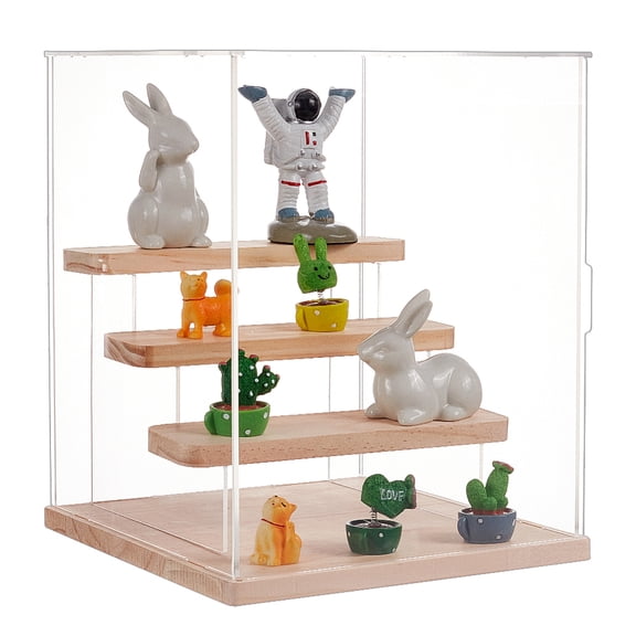 Assembled Acrylic Model Toy Display Box 4-Tier Iron Building Block Show Case with Wood Pedestals Wheat Finish Product: 23.5x22x27cm