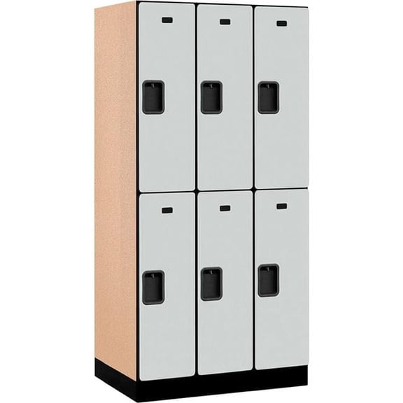 Assembled Double Tier 6 Door Designer Wood Locker, Gray - 12 x 21 x 36 in.