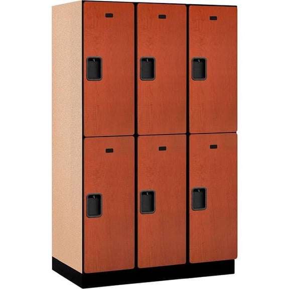 Assembled Double Tier 6 Door Extra Wide Wood Locker, Cherry - 15 x 21 x 36 in.