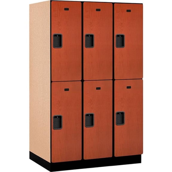 Assembled Double Tier 6 Door Extra Wide Wood Locker, Cherry - 15 x 24 x 36 in.