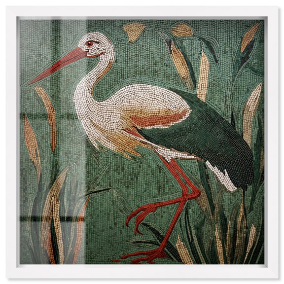 Assembled Heron II Shadowbox Print Vintage Wall Decor by Art Remedy, White Frame, 30 x 30
