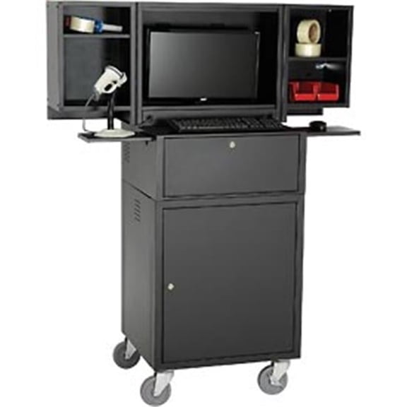 Assembled Mobile Fold-Out Computer Security Cabinet - Black