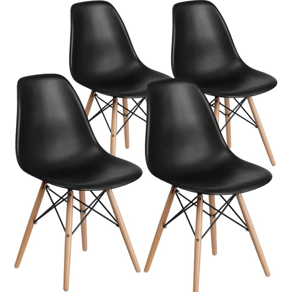 Assembled Modern Style Dining Chair, Mid Century Modern DSW Chair Shell Lounge Plastic Chair for Kitchen, Dining, Bedroom, Living Room Side Chairs Set of 4 Black