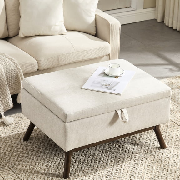 Assembled Ottoman with Brown Legs / Multi-Purpose for Living and Entryway