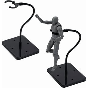 Assembled Rectangle PS Plastic Action Figure Display Stands with Adjustable Iron Support Arm Minifigures Display Holder Black 9.3x7.3x25cm diy