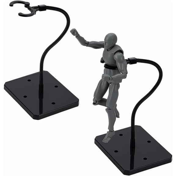 Assembled Rectangle PS Plastic Action Figure Display Stands with Adjustable Iron Support Arm Minifigures Display Holder Black 9.3x7.3x25cm diy