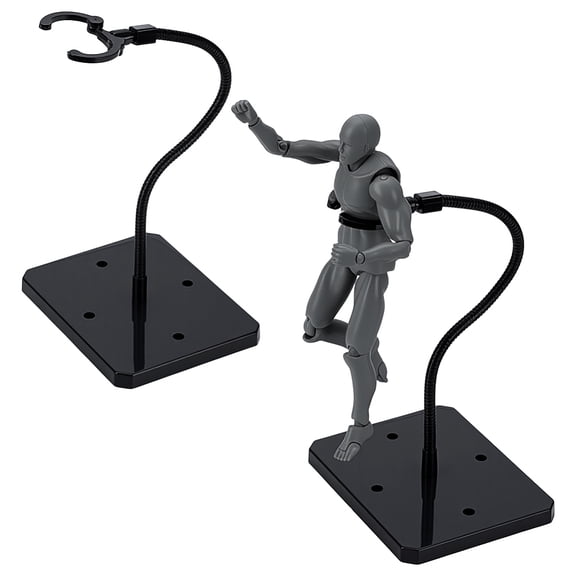 Assembled Rectangle PS Plastic Action Figure Display Stands with Adjustable Iron Support Arm Minifigures Display Holder Black 9.3x7.3x25cm