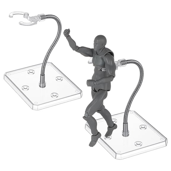 Assembled Rectangle PS Plastic Action Figure Display Stands with Adjustable Iron Support Arm Minifigures Display Holder Clear 9.3x7.3x20cm DIY