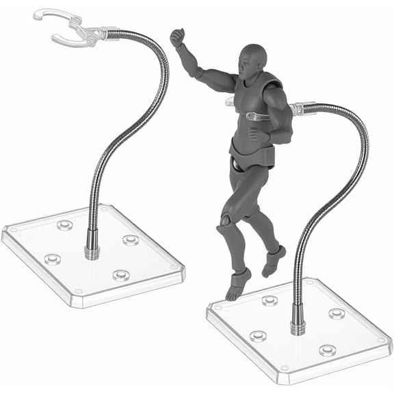 Assembled Rectangle PS Plastic Action Figure Display Stands with Adjustable Iron Support Arm Minifigures Display Holder Clear 9.3x7.3x25cm diy