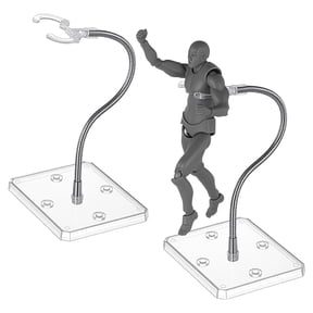 Assembled Rectangle PS Plastic Action Figure Display Stands with Adjustable Iron Support Arm Minifigures Display Holder Clear 9.3x7.3x25cm