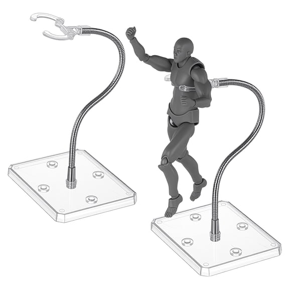 Assembled Rectangle PS Plastic Action Figure Display Stands with Adjustable Iron Support Arm Minifigures Display Holder Clear 9.3x7.3x25cm