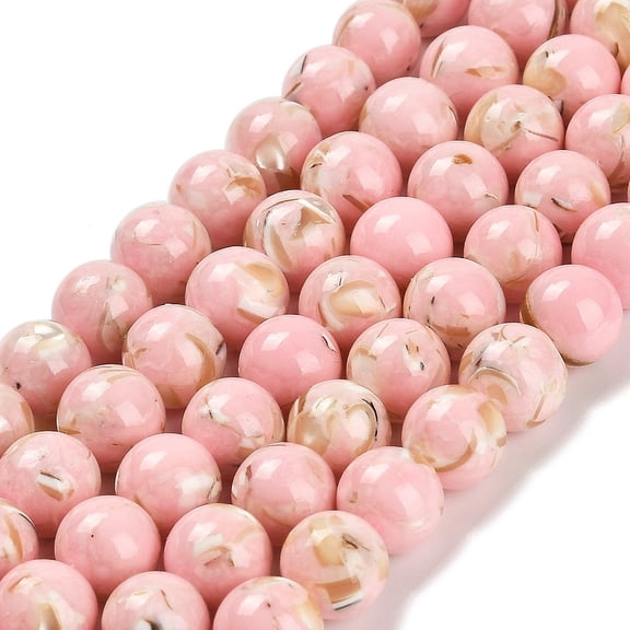 Assembled Stone and Trochus Shell Beads Strands Dyed Round Pink 8~8.5mm Hole: 1mm 49pcs/strand 15.47''(39.3cm)
