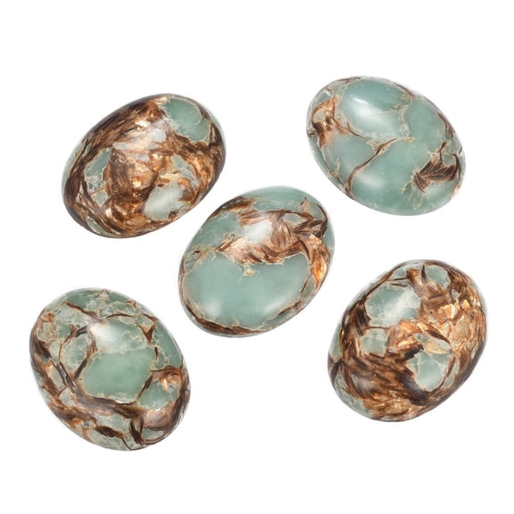 Assembled Synthetic Bronzite and Aqua Terra Jasper Cabochons Dyed Oval Pale Turquoise 40x30x7.5~8.5mm