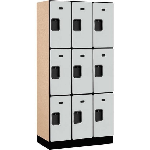 Assembled Triple Tier 9 Door Designer Wood Locker, Gray - 12 x 18 x 24 ...