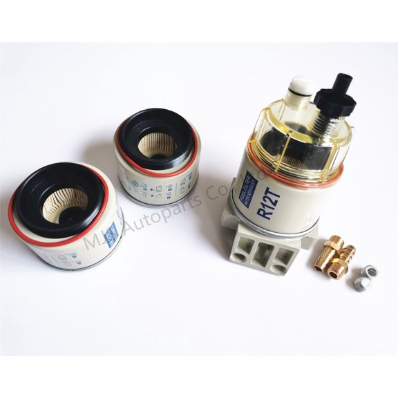 Assembly and 2 Filters - Water and Fuel Filter for Racor Diesel Engine, Marine Filter Replacement, Cup Base, Man, Truck, Sedan, R12T, R12S, 120AT, 120AS, NPT