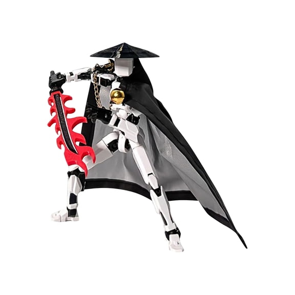 Assembly Bad Elements Equipped With Cool Weapons and a Cloak Action Figures Set, Multi-Jointed Movable3D Printed Movable Doll for Office Desks and Birthday Gift 5.1in