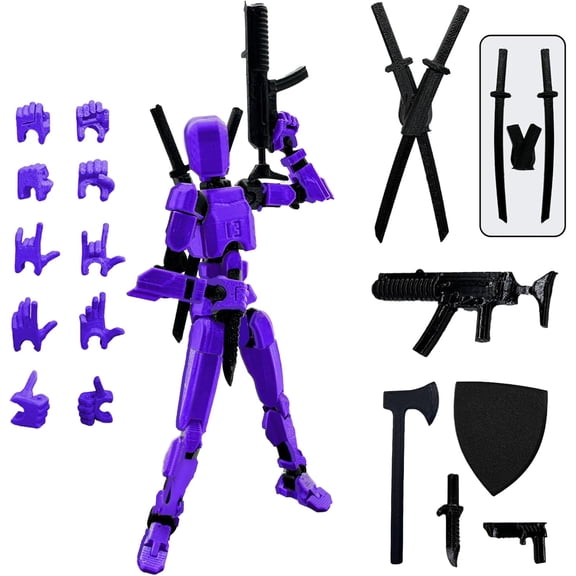 (Assembly Completed) 3D Printed Figure 5.54-inch Dummy13 with Weapon Expansion Set, Full Body Mechanical Movable Toy, Desk Decoration